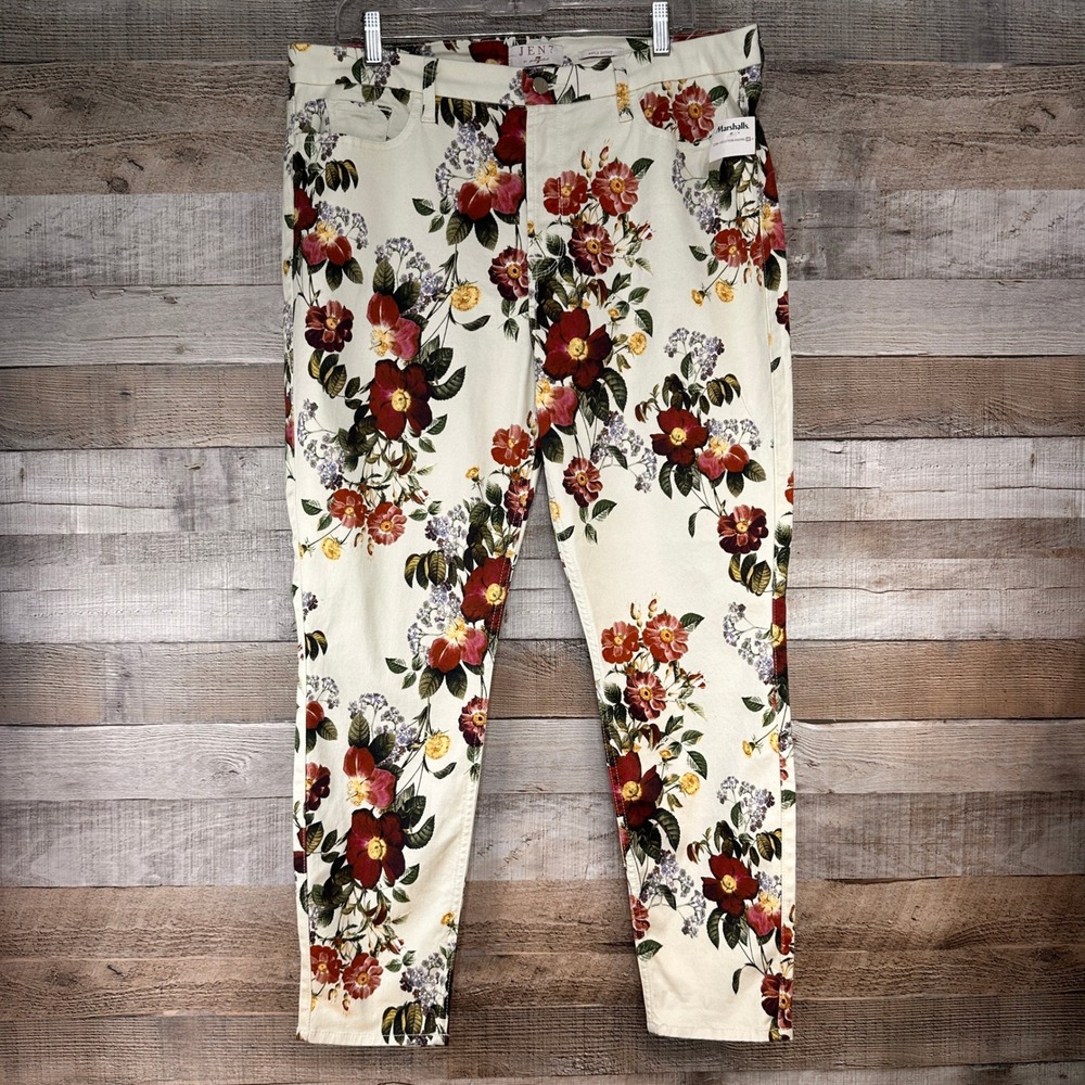 Jen7 by 7 For All Mankind Floral Ankle Skinny Pants Cream Red Yellow Size 18